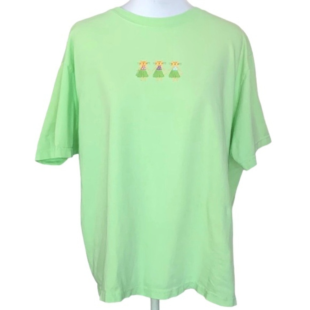 Fresh Produce Hula Dancing Cats Green Cotton Short Sleeve Tee Sz S - Picture 2 of 7